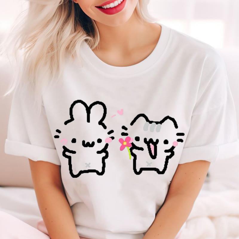 Cartoon Rabbit Print Loose Casual T-Shirt  |   T-Shirts Clothing T-Shirts