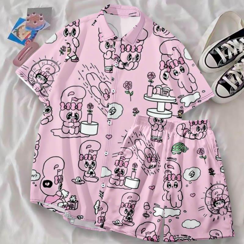 Cartoon Rabbit Print Loose Short Sleeve T-Shirt Shorts  |   Shorts Clothing Set