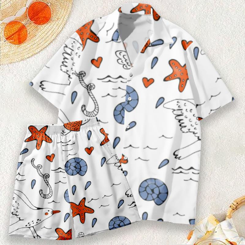 Cartoon Sea Shell Starfish Print Casual T-Shirt Shorts  |   T-Shirts Clothing Set