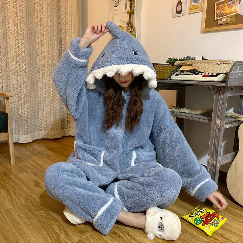 Cartoon Shark Hooded Home Pajamas Set  |   Pajamas Clothing Blue