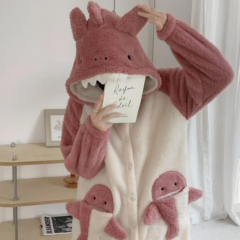 Cartoon Shark Plush Hooded Pajamas Dress Pants Two Piece Set  |   Pajamas Clothing Pajamas