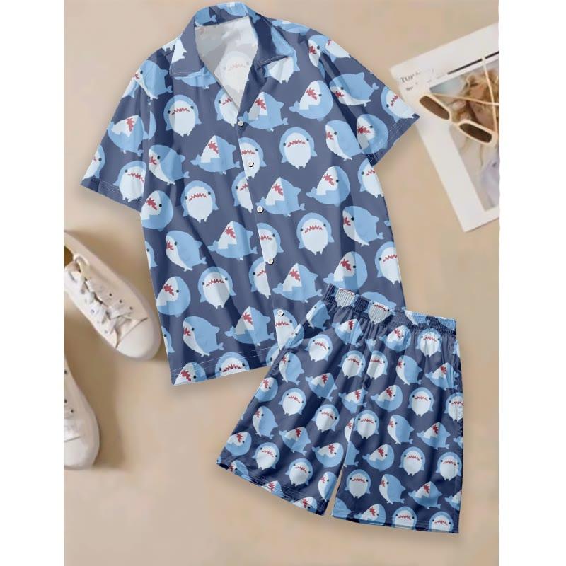 Cartoon Shark Print Casual T-Shirt Shorts  |   T-Shirts Clothing Set