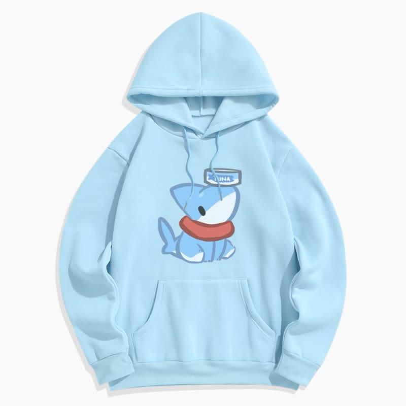 Cartoon Shark Print Pocketed Plush Hoodie  |   Sweatshirts & Hoodies Clothing Blue