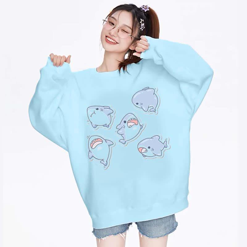 Cartoon Shark Print Round Collar Sweatshirt  |   Sweatshirts & Hoodies Clothing Blue