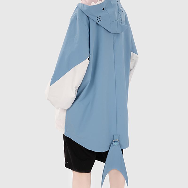 Cartoon Shark Zipper Colorblock Hooded Coat Outerwear  |   Outerwear Clothing Blue