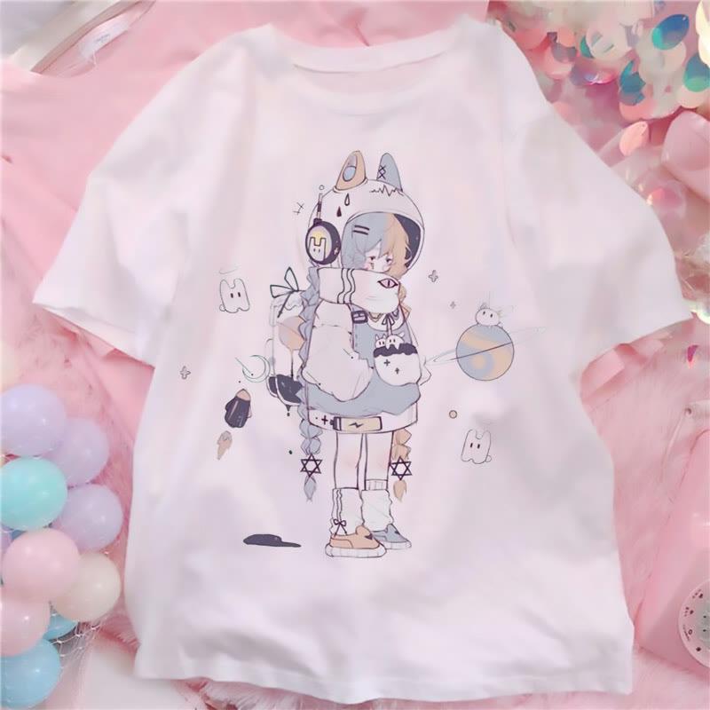 Cartoon Spaceman Print Loose Short Sleeve T-Shirt  |   T-Shirts Clothing T-Shirts