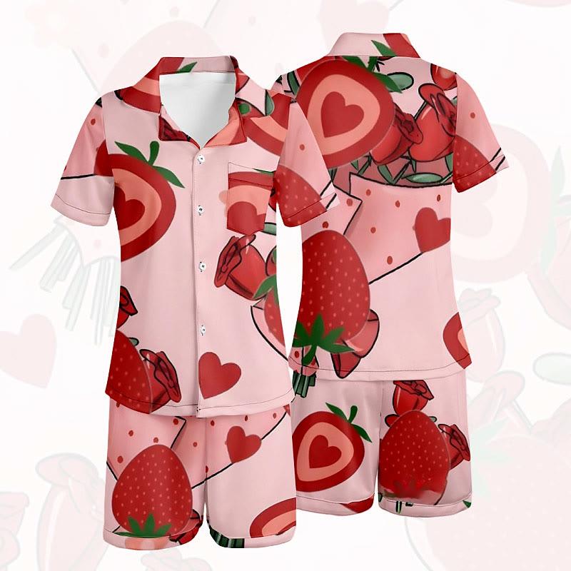 Cartoon Strawberries Heart Print Loose Pajamas Set  |   Pajamas Clothing Pajamas