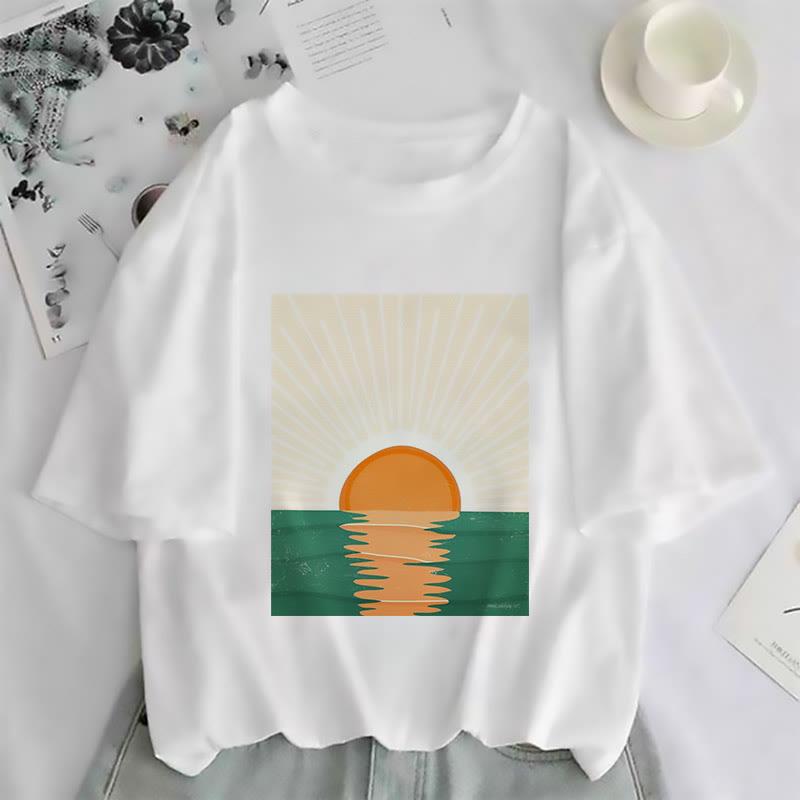 Cartoon Sunrise Print Loose Short Sleeve T-Shirt  |   T-Shirts Clothing T-Shirts