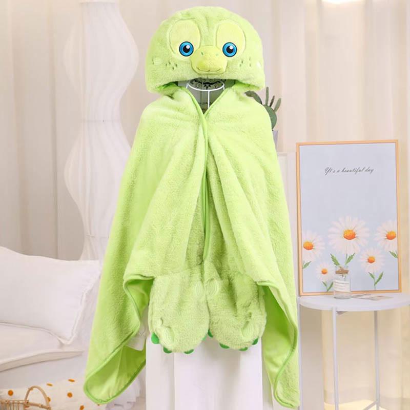 Cartoon Turtle Plush Hooded Blanket  |   Pajamas Clothing Green