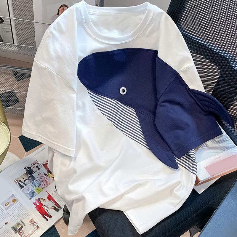 Cartoon Whale Print Casual Loose T-Shirt  |   T-Shirts Clothing T-Shirts