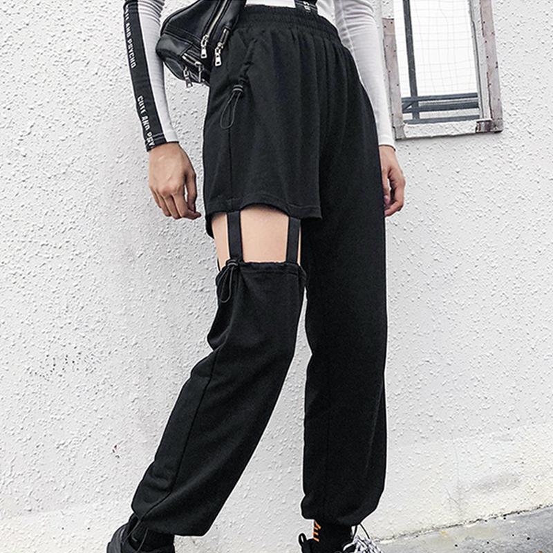 Casual Pants Beam Foot Broken Hole Elastic Waist  |   Pants Clothing Black