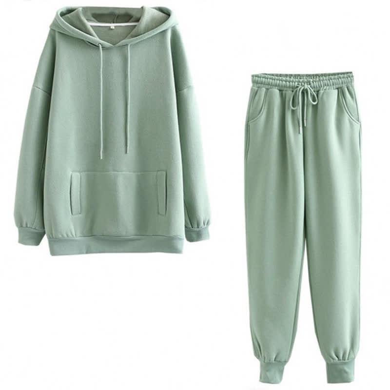 Casual Pure Color Draw String Hoodie Pants Set  |   Sweatshirts & Hoodies Clothing Apricot