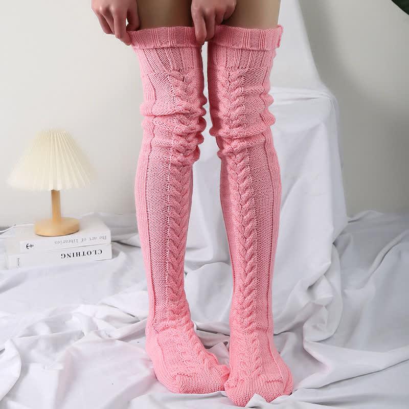 Casual Textured Stockings Over The Knee  |   Socks Accessories Black