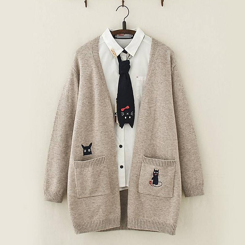 Cat And Mouse Embroidery Cardigan Sweater  |   Sweater Clothing Blue