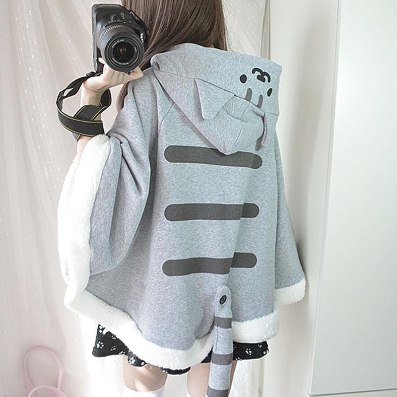 Cat Ears Cartoon Cosplay Hooded Cloak Coat  |   Outerwear Clothing Gray