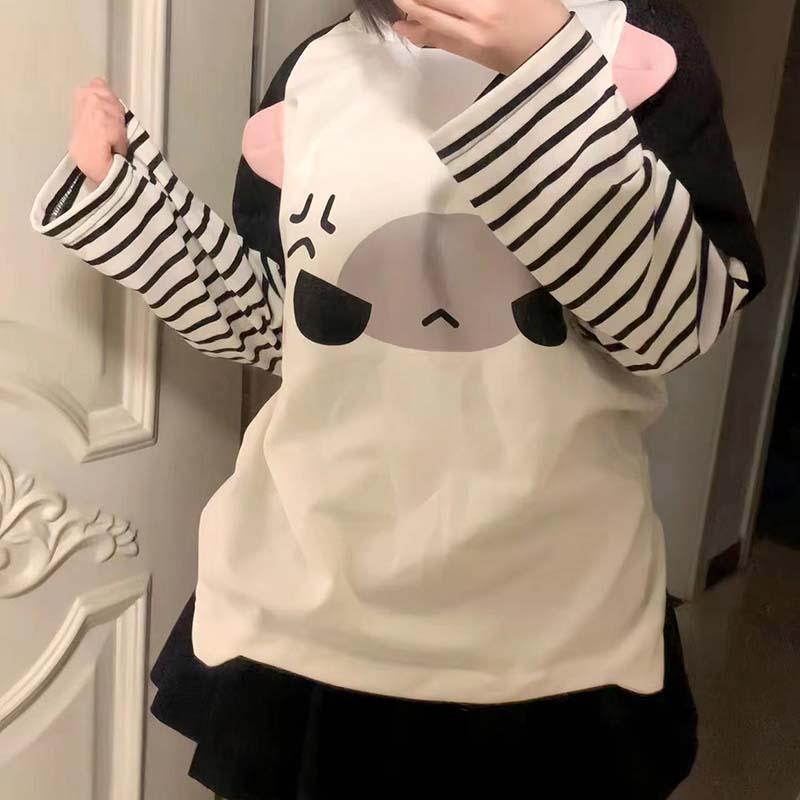 Cat Ears Color Block Stripes Sweatshirt  |   Sweatshirts & Hoodies Clothing Black