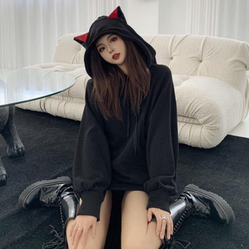 Cat Ears Oversized Hoodie  |   Sweatshirts & Hoodies Clothing Black