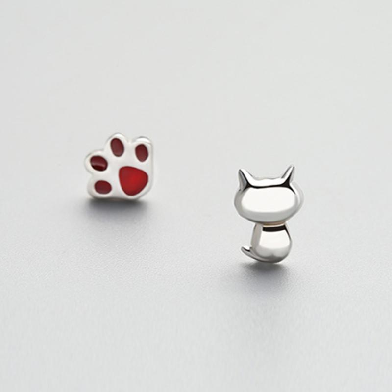 Cat Lovely Footprint 925 Sterling Silver Stud Earrings  |   Jewelry Accessories Cat Lovely Footprint