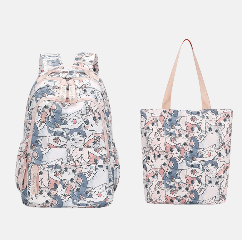 Cat Print Backpack Tote Bag Two Pieces  |   Backpack Backpack Backpack