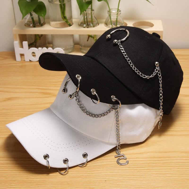 Chain Decor Pure Color Baseball Cap  |   Hats & Scarfs Accessories Black