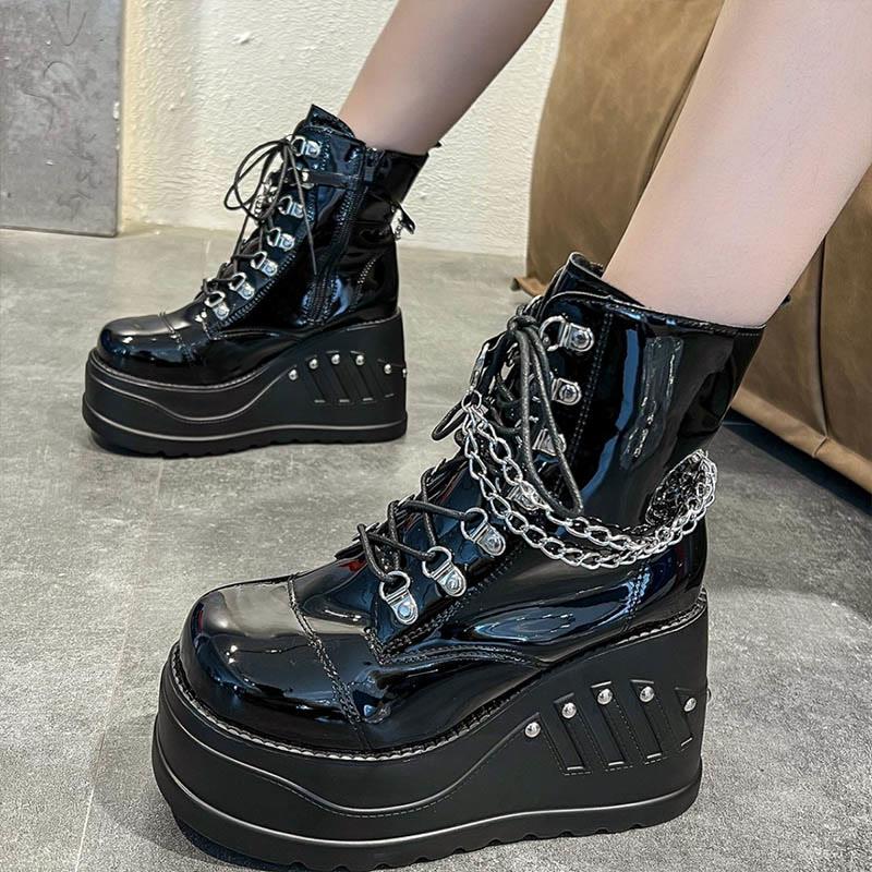 Chain Zipper Platform Boots  |   Boots Boots Black