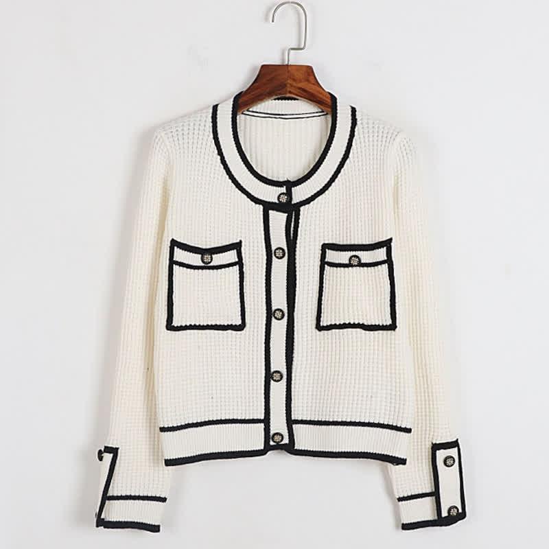 Chic Colorblock Pockets Knit Cardigan Sweater  |   Sweater Clothing Black