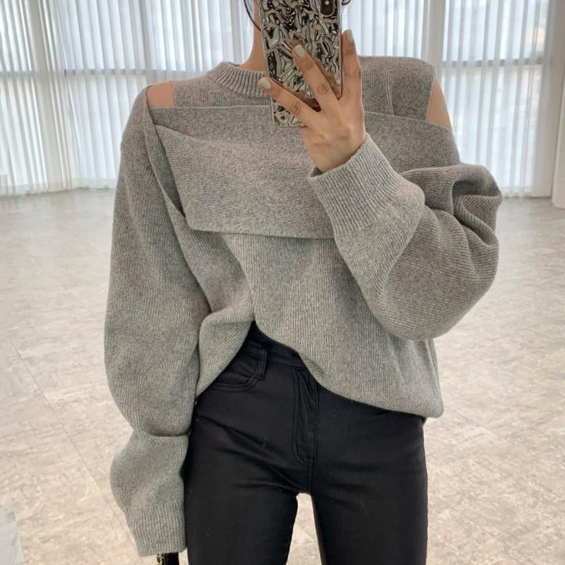 Chic Design Cold Shoulder Pure Color Sweater  |   Sweater Clothing Black