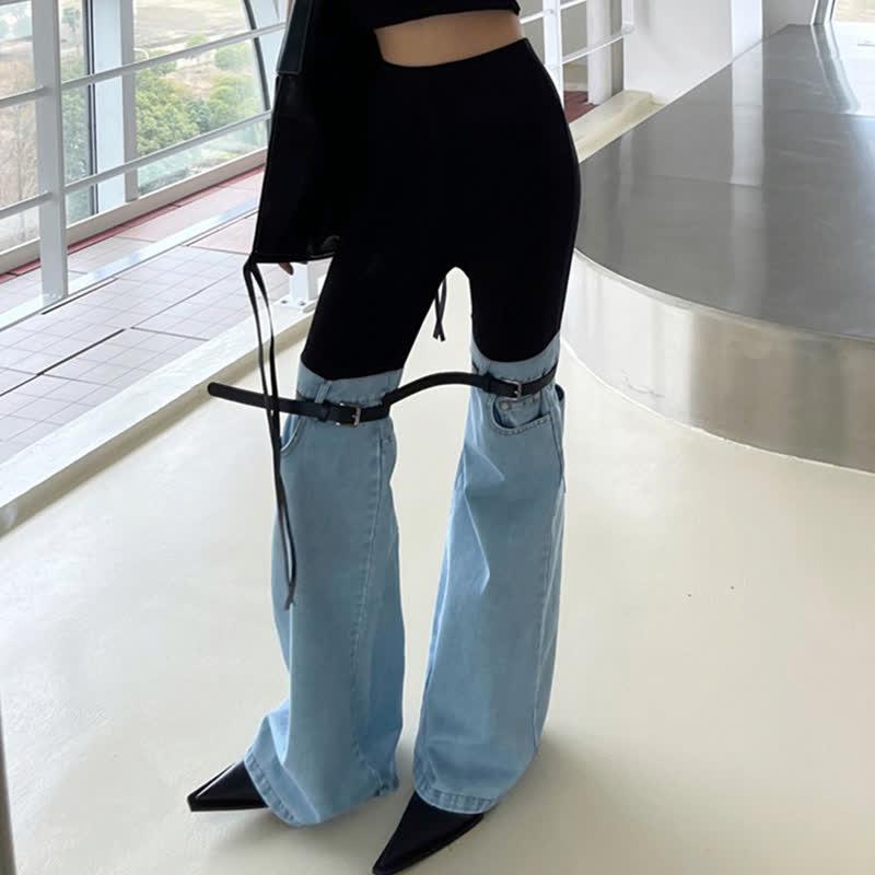 Chic High Waist Patchwork Denim Pants  |   Pants Clothing Blue