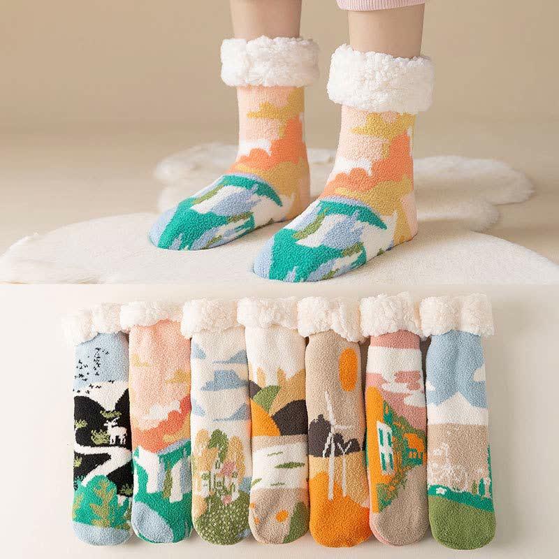 Chic Landscape Painting Print Plush Socks Warm  |   Socks Accessories A