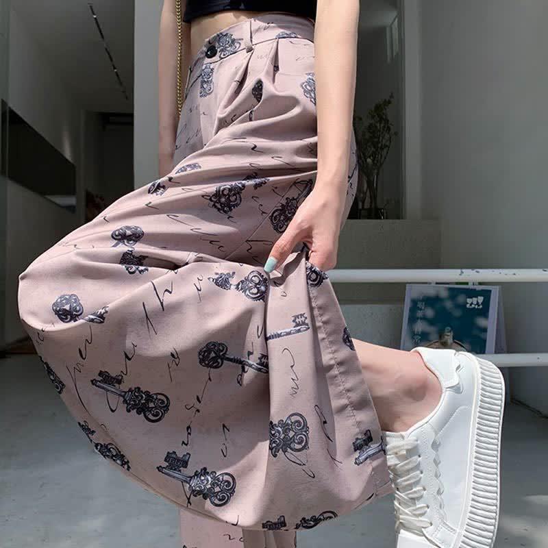 Chic Print High Waist Wide Leg Casual Satin Pants  |   Pants Clothing Coffee