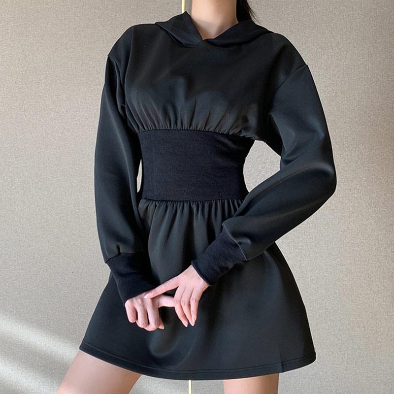 Chic Pure Color Hooded Sweatshirt Dress  |   Dresses Clothing Black