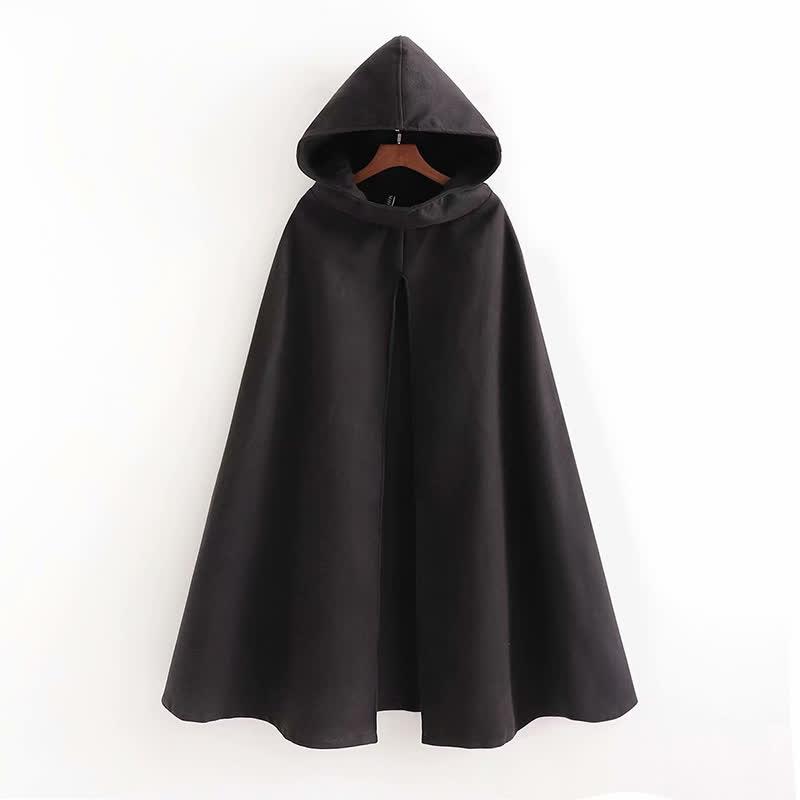 Chic Pure Color Split Hooded Cloak Coat  |   Outerwear Clothing Black