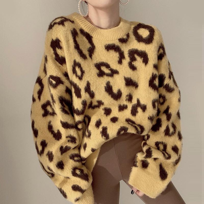 Chic Round Collar Leopard Print Sweater  |   Sweater Clothing Black