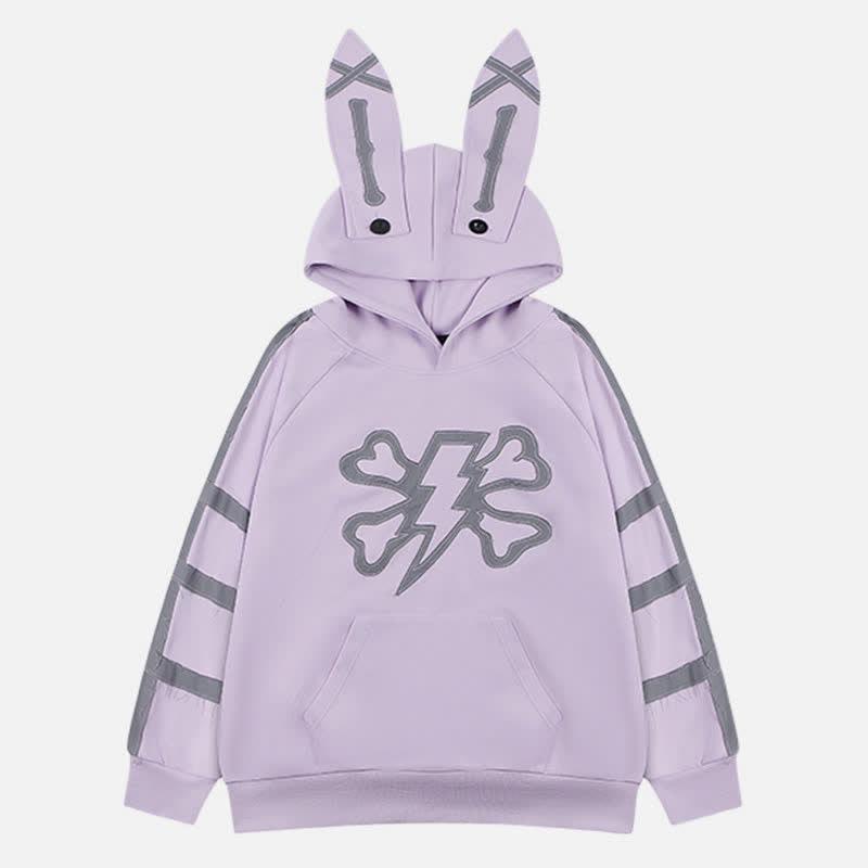 Colorblock Bunny Ears Embroidery Oversized Hoodie  |   Sweatshirts & Hoodies Clothing Black