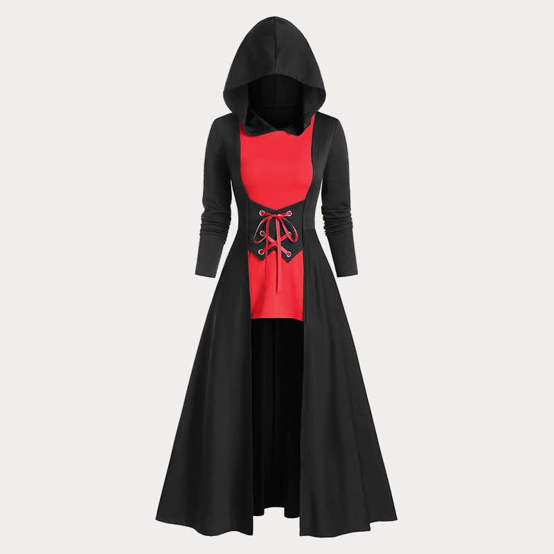 Colorblock Lace Up Long Sleeve Irregular Hooded Coat  |   Dresses Clothing Dresses