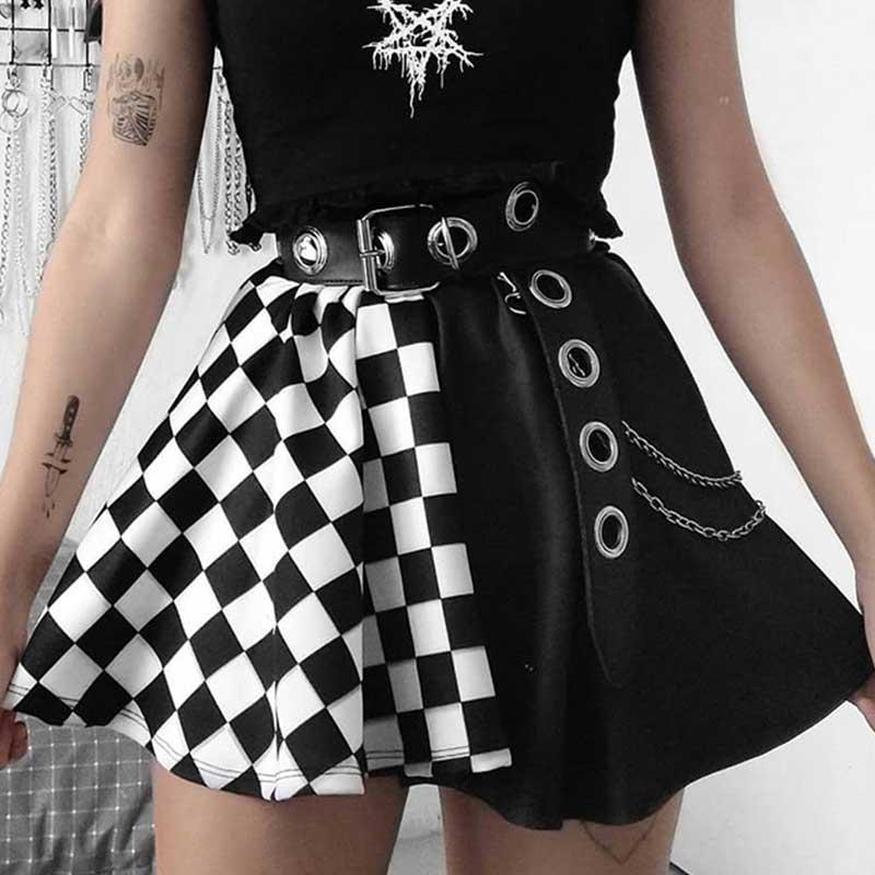 Colorblock Lattice Panelled High Waist Skirt  |   Skirts Clothing Black