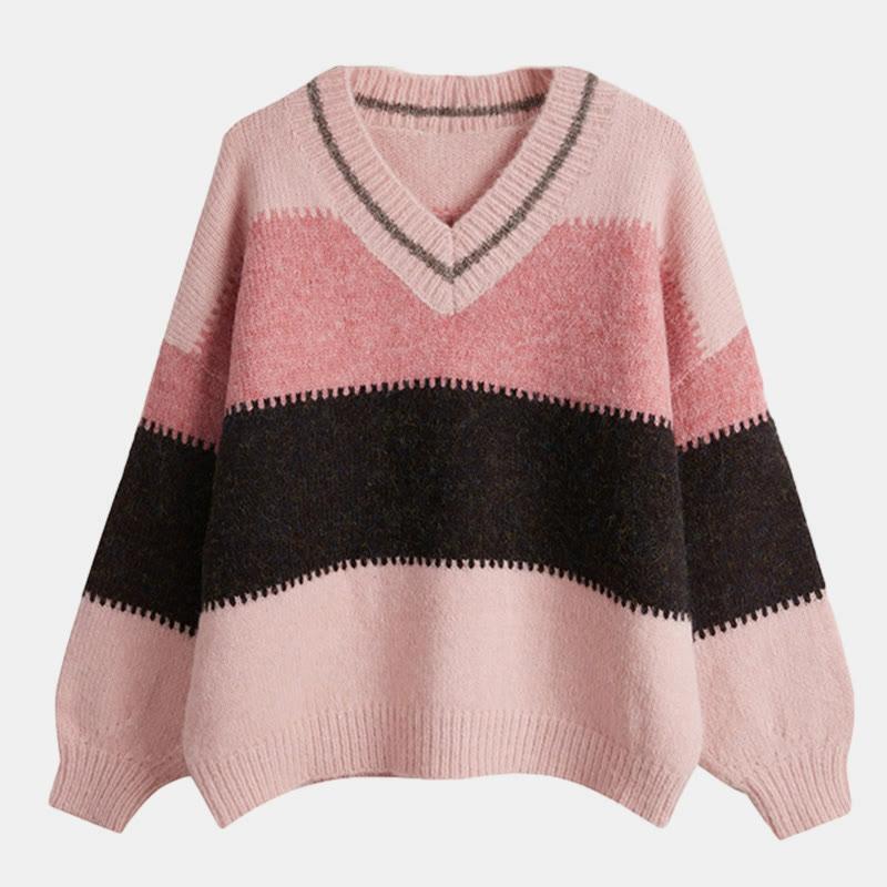 Colorblock Stripe Black Pink Sweater  |   Sweater Clothing Pink Sweater