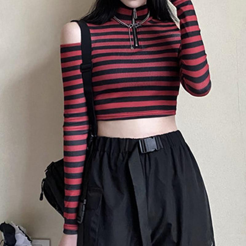 Colorblock Stripe Zipper Casual Crop Top  |   Crop Tops & Camis Clothing Crop Tops & Camis