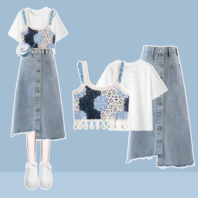 Colorblock Vest White T-Shirt Denim Skirt  |   Pants Clothing Pants