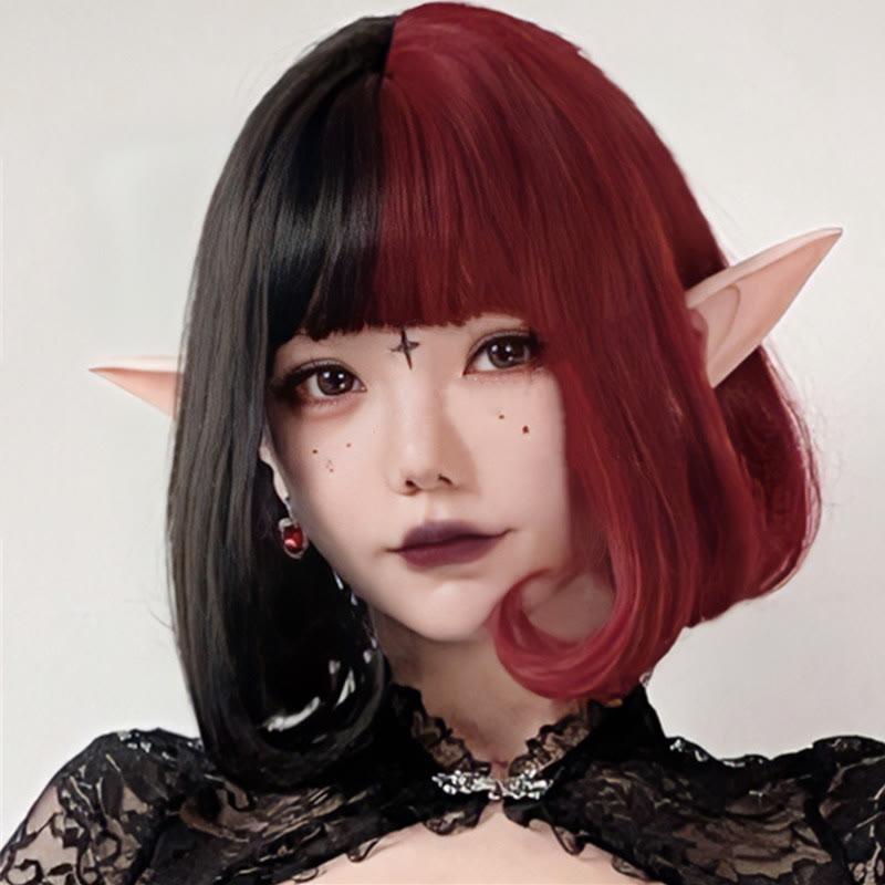 Cosplay Vampire Clown Colorblock Short Straight Wig With Neat Bangs  |   Wigs Accessories Red&Black