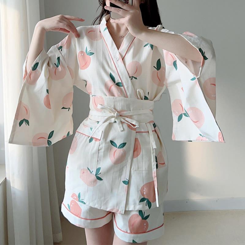 Cotton Kimono Peach Print Pajamas  |   Pajamas Clothing Cardigan