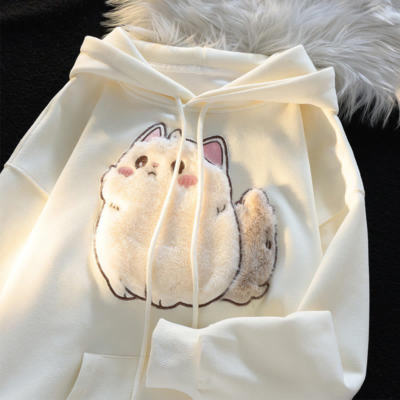 Cute Animal Flocking Print Long Sleeve Sweatshirt  |   Sweatshirts & Hoodies Clothing Apricot