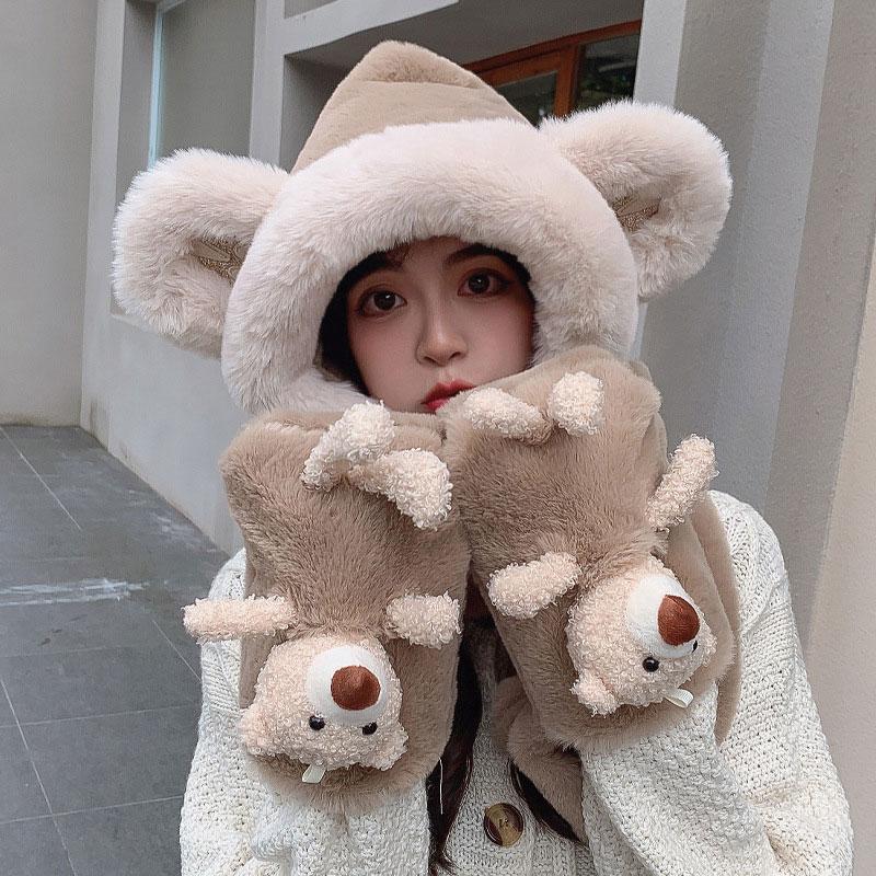 Cute Bear Doll Hat Scarf Gloves Warmer  |   Hats & Scarfs Accessories Beige