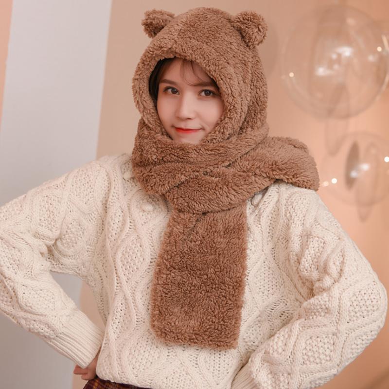 Cute Bear Ears Warm Hat Scarf  |   Hats & Scarfs Accessories Apricot