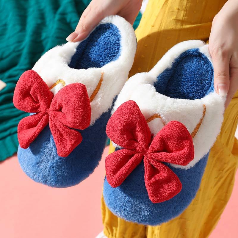 Cute Bow Knot Plush Slippers  |   Slippers Shoes Blue