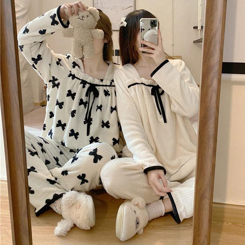 Cute Bow Knot Print Home Pajamas Set  |   Pajamas Clothing Bow Knot