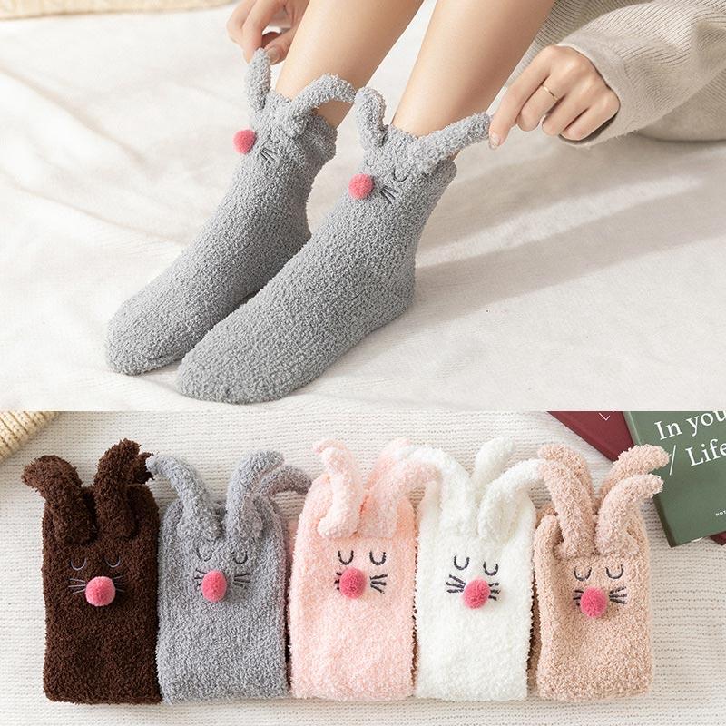 Cute Bunny Ears Plush Ankle Socks  |   Socks Accessories Coffee