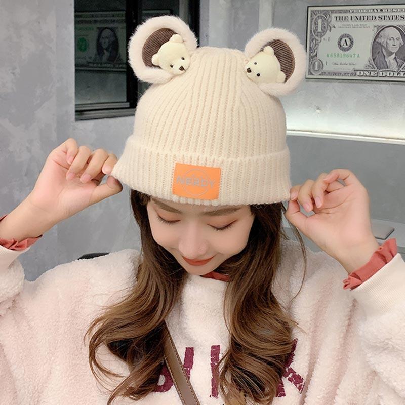 Cute Cartoon Bear Ears Knit Hat  |   Hats & Scarfs Accessories Black