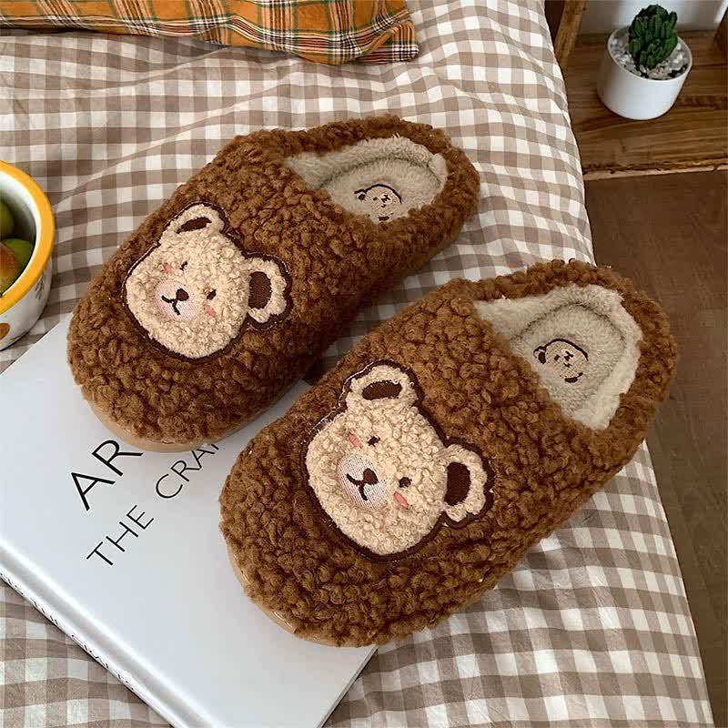 Cute Cartoon Bear Plush Slippers  |   Slippers Shoes Brown