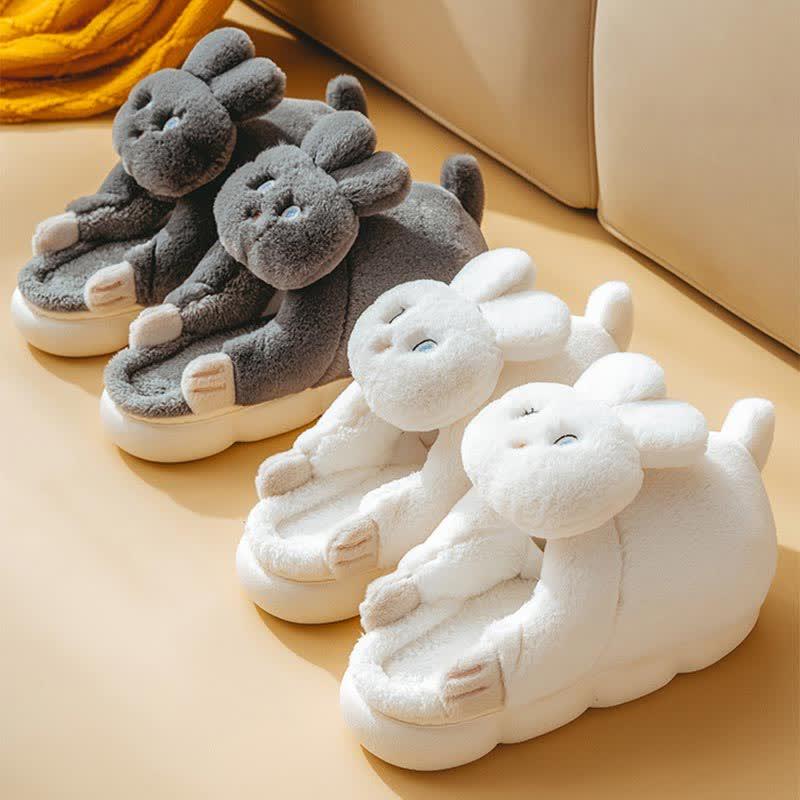 Cute Cartoon Bunny Bear Plush Slippers  |   Slippers Shoes Beige